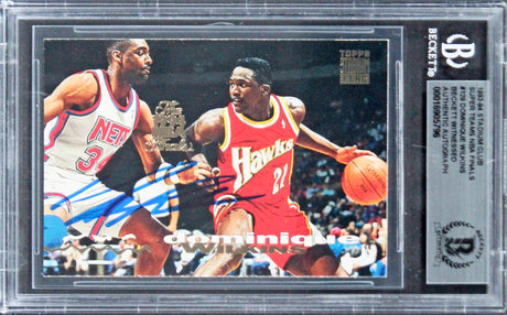 Hawks Dominique Wilkins Signed 1993 Stadium Club Super Teams #129 Card BAS Slab