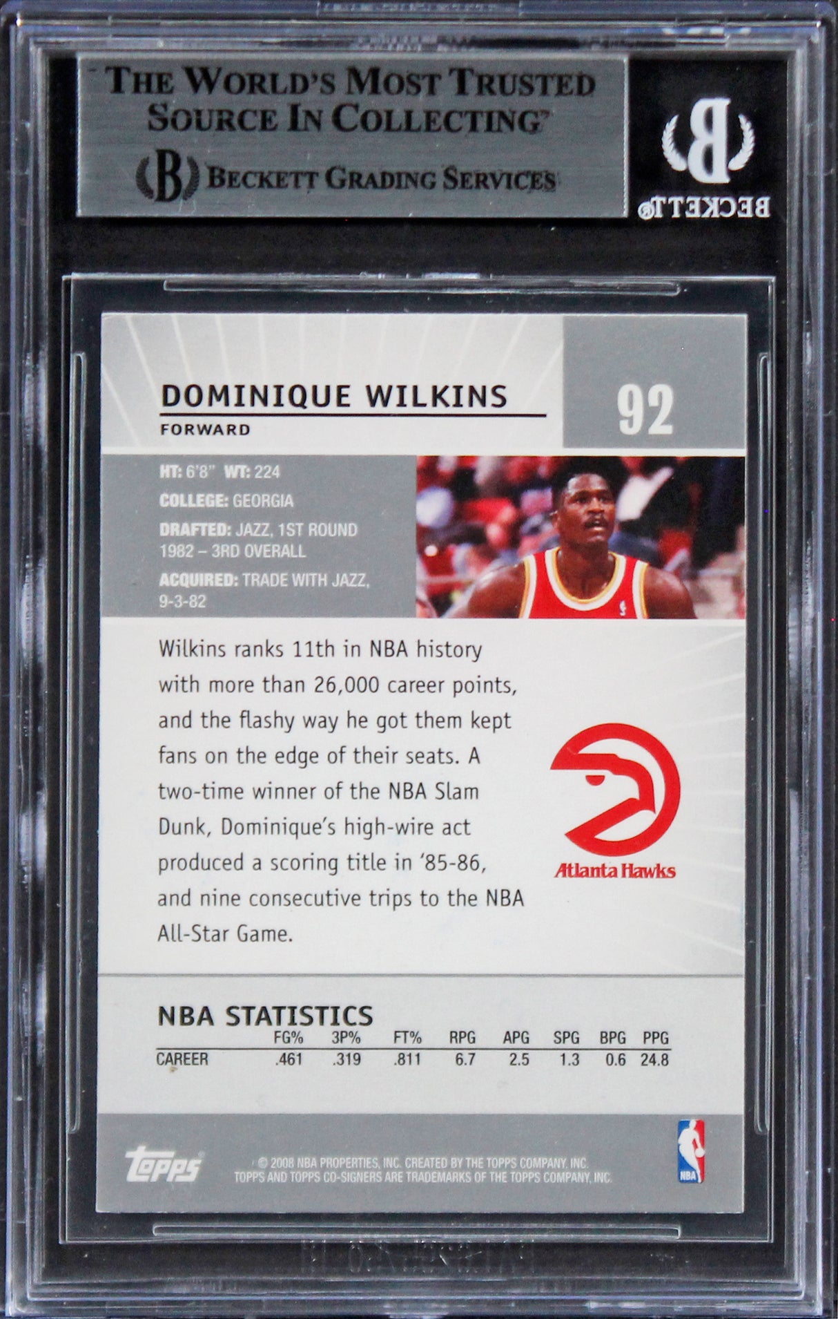 Hawks Dominique Wilkins Authentic Signed 2008 Topps Co-Signers #92 Card BAS Slab