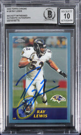 Ravens Ray Lewis Signed 2003 Topps Chrome #128 Card Auto 10! BAS Slabbed