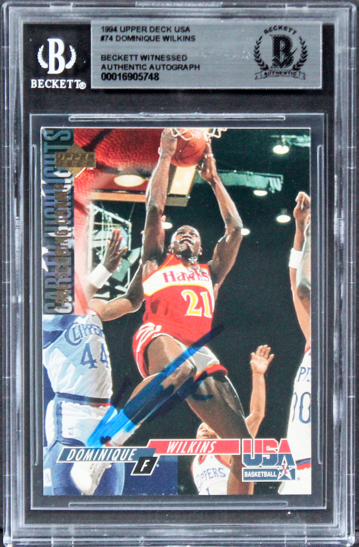 Hawks Dominique Wilkins Authentic Signed 1994 Upper Deck USA #74 Card BAS Slab