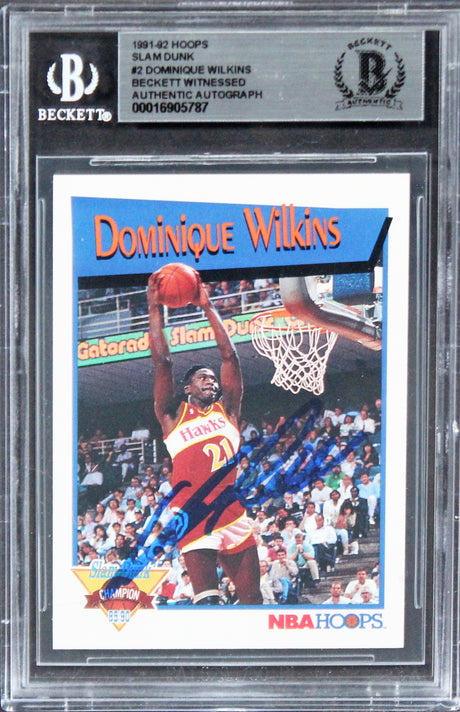 Hawks Dominique Wilkins Authentic Signed 1991 Hoops Slam Dunk #2 Card BAS Slab