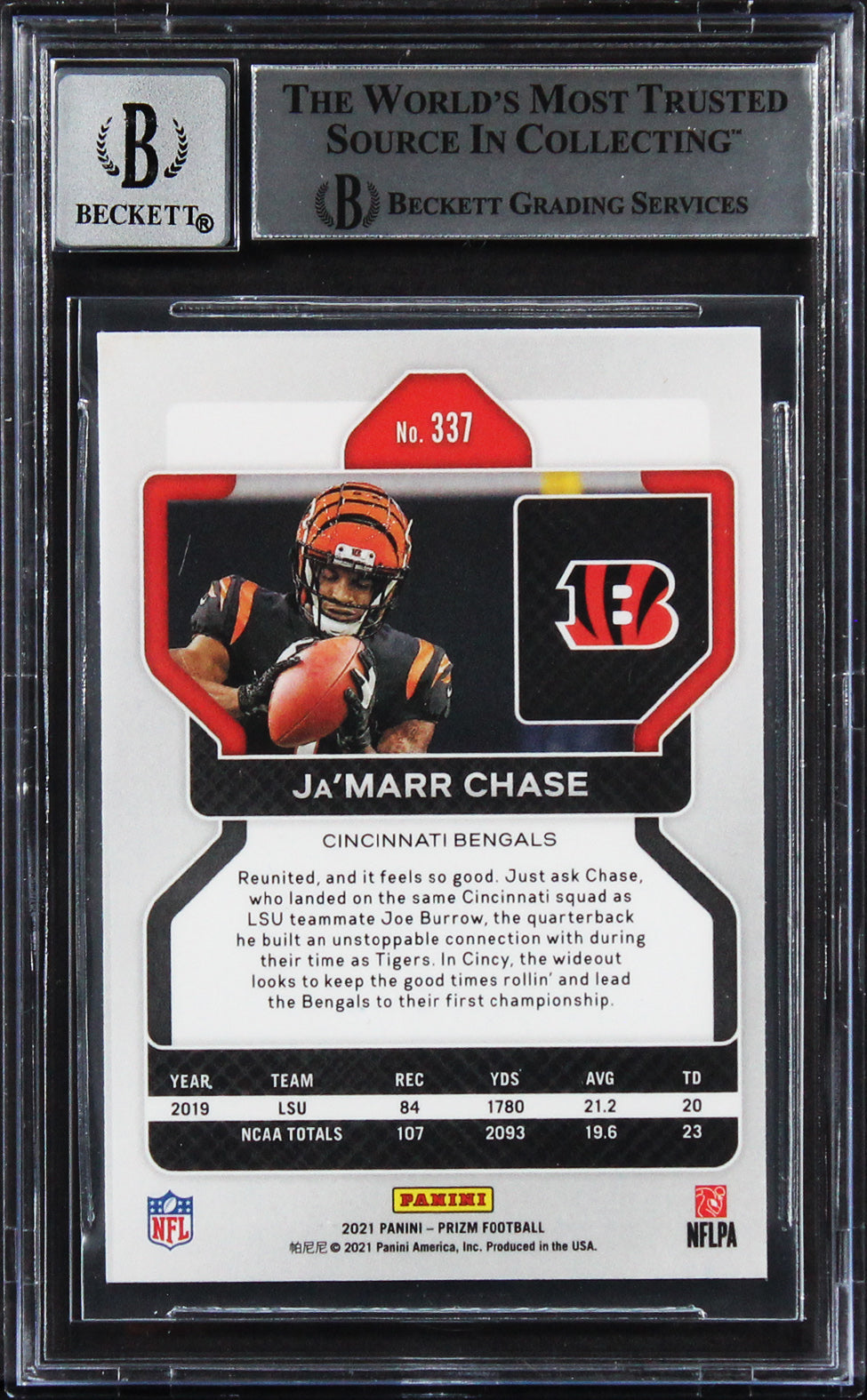 Bengals Ja'Marr Chase Signed 2021 Panini Prizm #337 Rookie Card Auto 10 BAS Slab