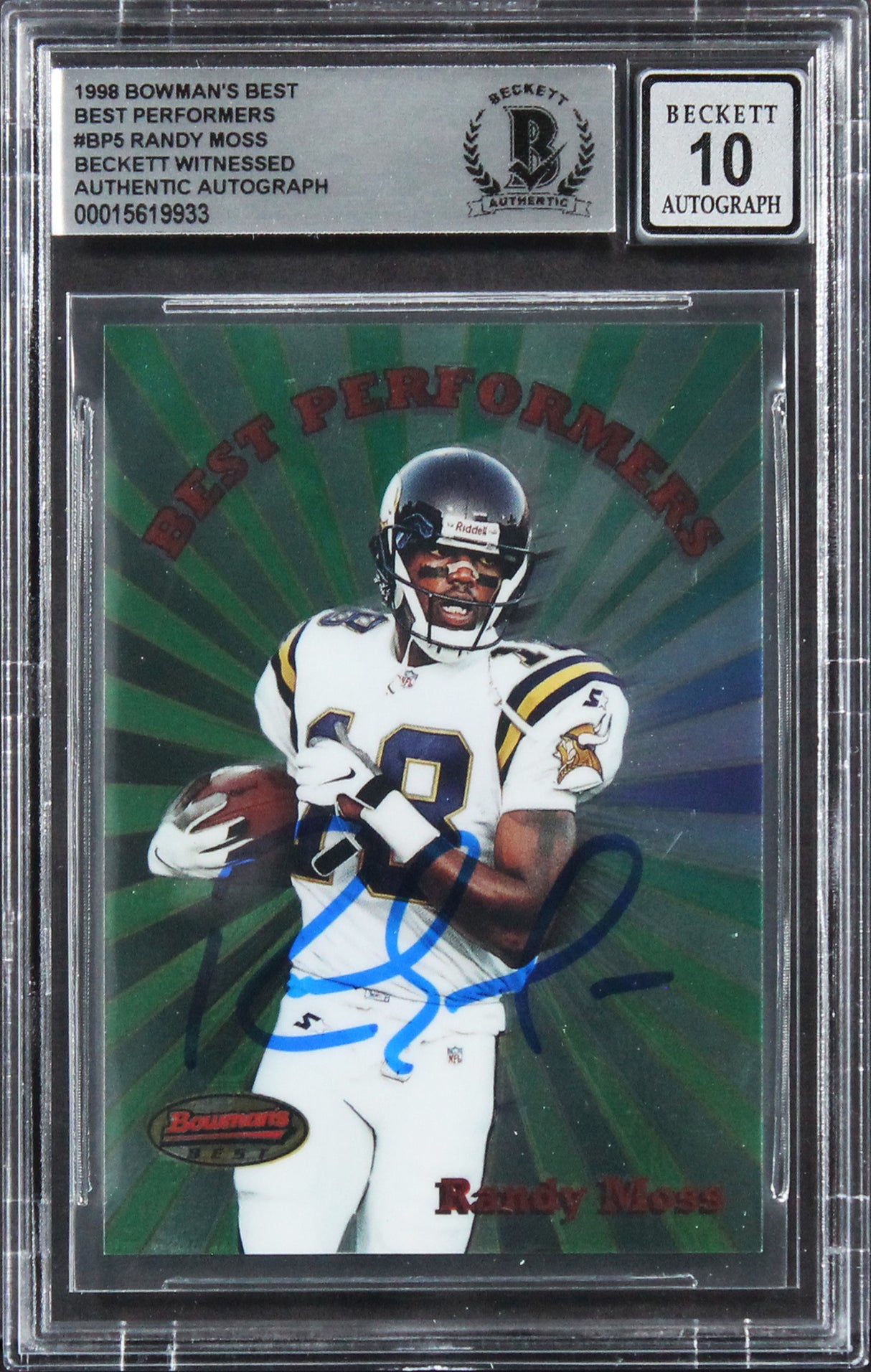 Vikings Randy Moss Signed 1998 Bowman's Best #BP5 Card Auto 10! BAS Slabbed