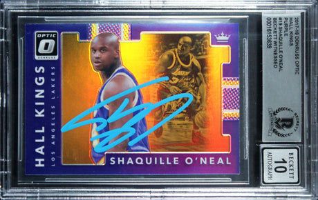 Lakers Shaquille O'Neal Signed 2017 Donruss Optic HK #19 Card Auto 10! BAS Slab