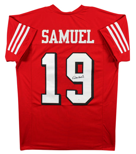 Deebo Samuel Authentic Signed Red Pro Style Jersey w/ Drop Shadow JSA