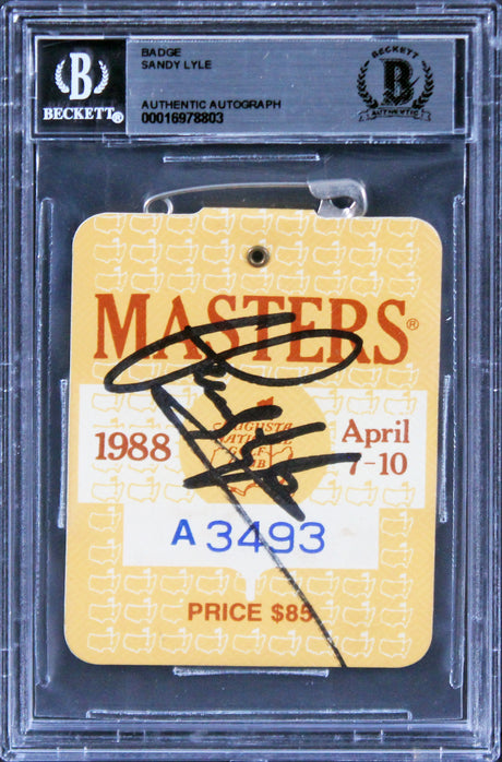 Sandy Lyle Signed 1988 Masters Augusta National Club Badge Ticket BAS Slabbed