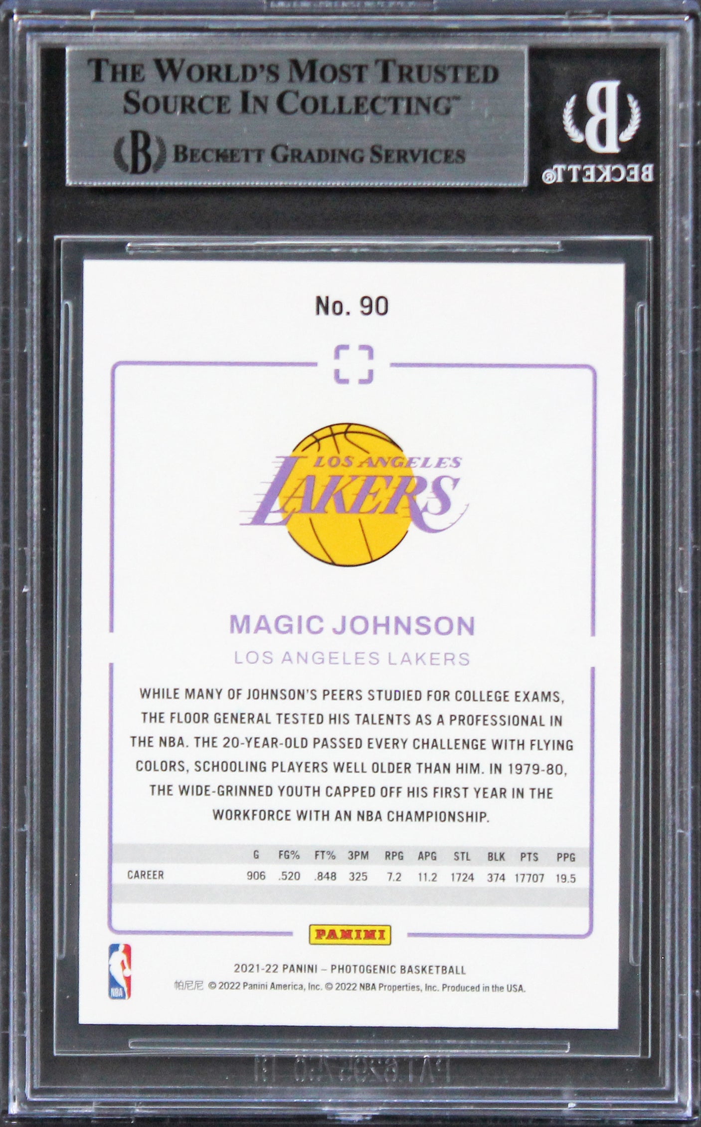 Lakers Magic Johnson Authentic Signed 2021 Panini Photogenic #90 Card BAS Slab