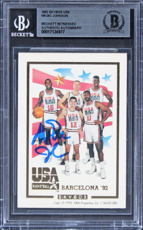 Lakers Magic Johnson Authentic Signed 1992 Skybox USA Card BAS Slabbed