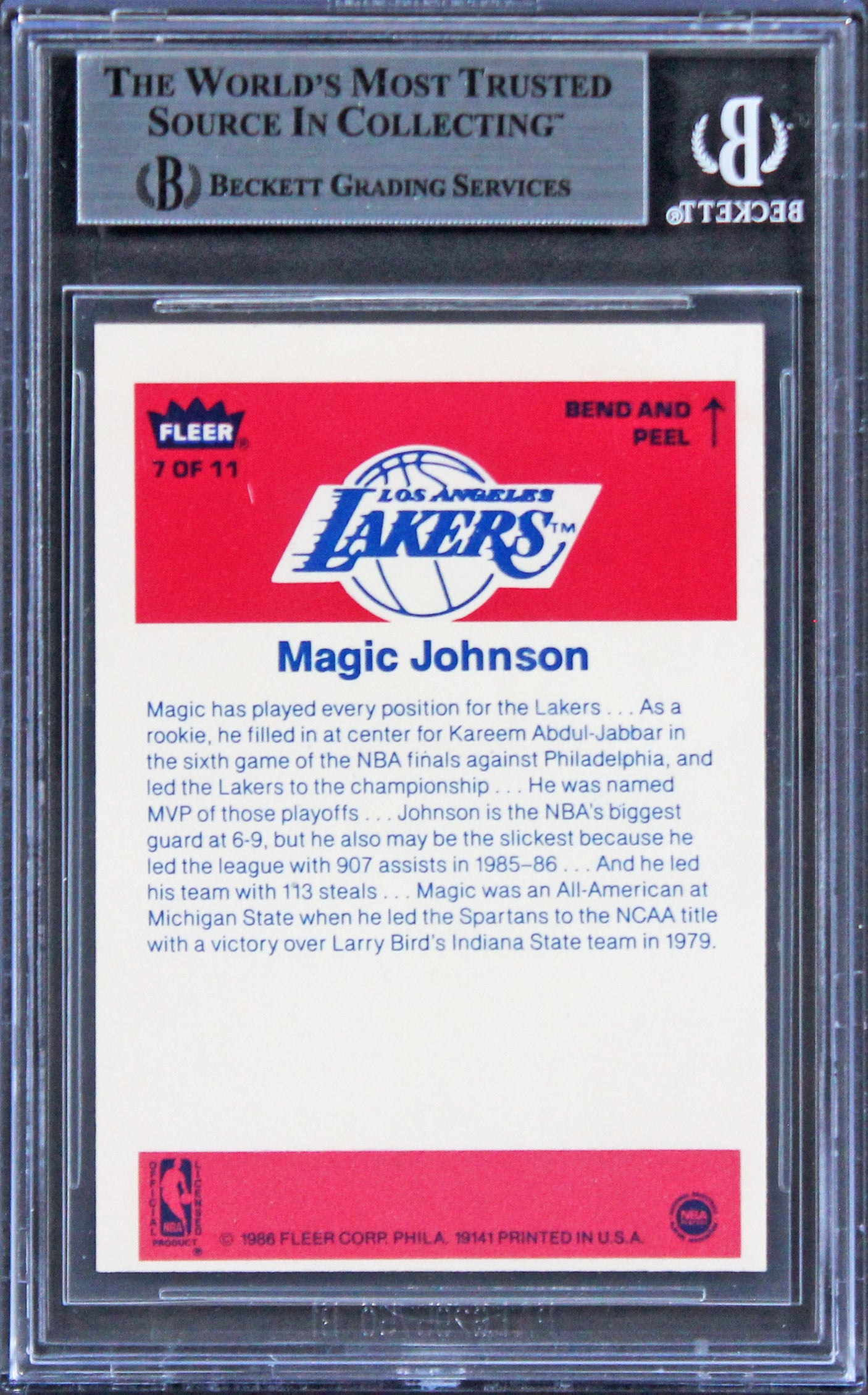 Lakers Magic Johnson Authentic Signed 1986 Fleer Stickers #7 Card BAS Slabbed