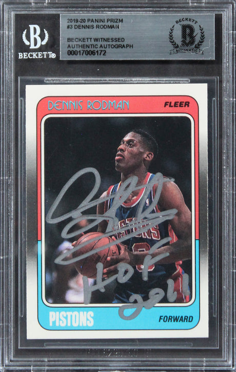 Bulls Dennis Rodman "HOF 2011" Signed 1988 Fleer #43 Rookie Card BAS Slabbed 4