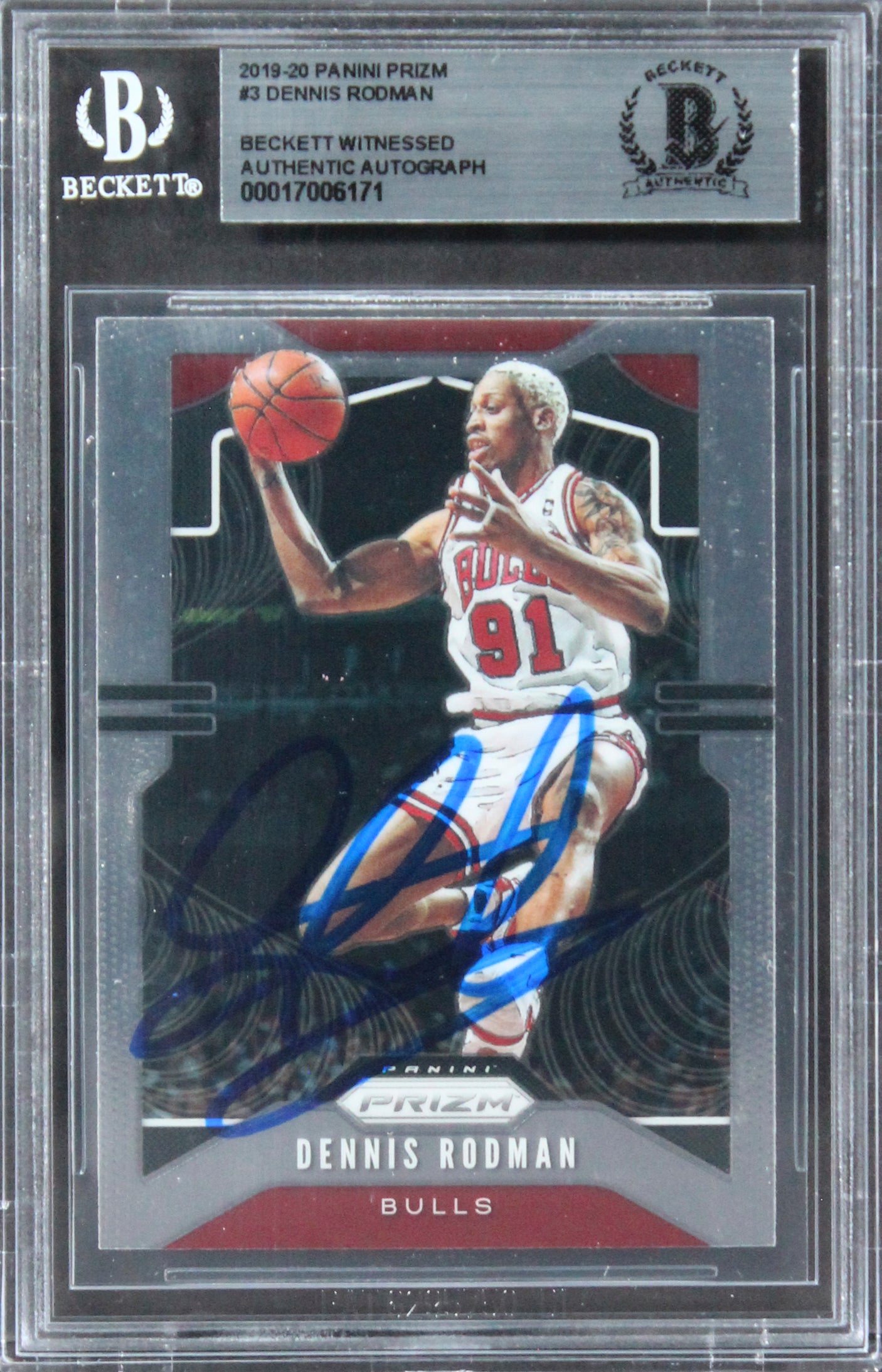 Bulls Dennis Rodman Authentic Signed 2019 Panini Prizm #3 Card BAS Slabbed