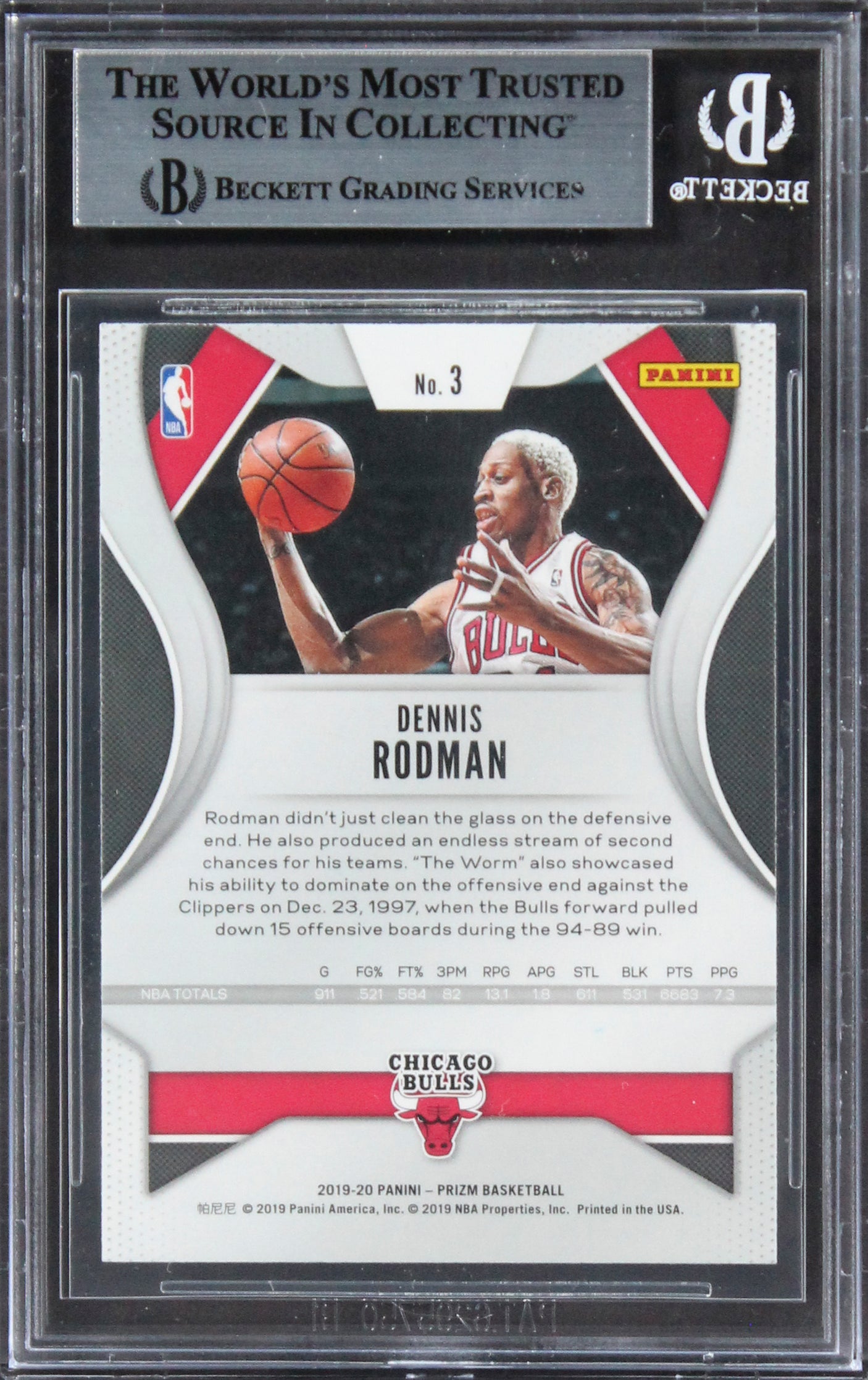 Bulls Dennis Rodman Authentic Signed 2019 Panini Prizm #3 Card BAS Slabbed