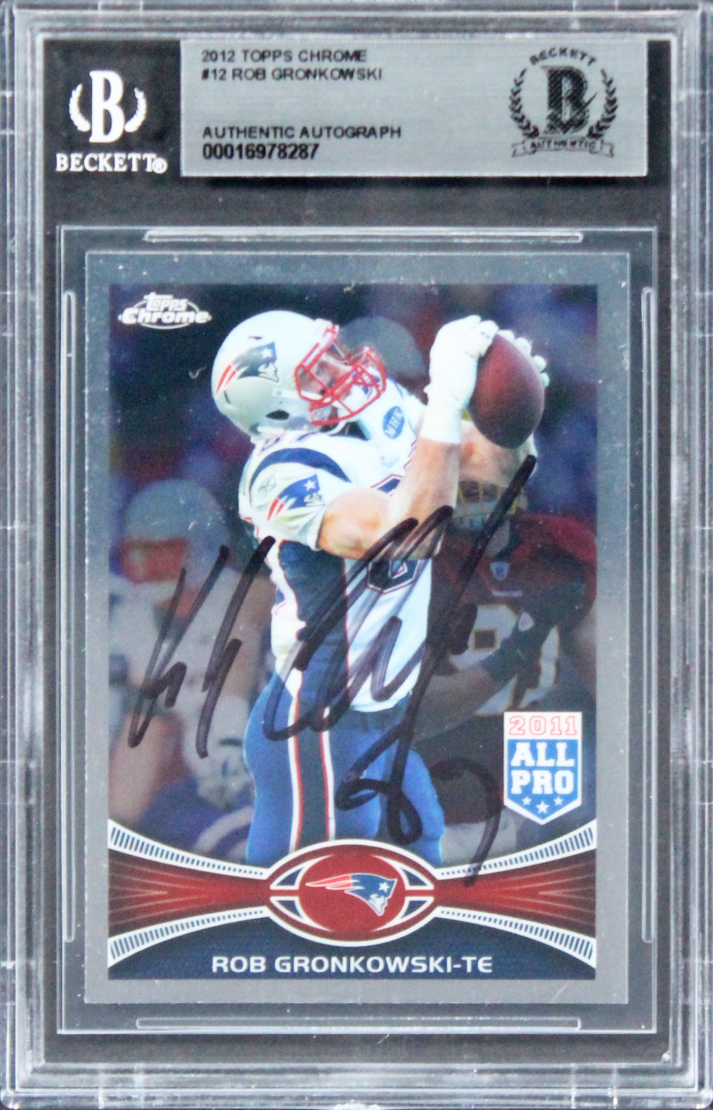 Patriots Rob Gronkowski Authentic Signed 2012 Topps Chrome #12 Card BAS Slabbed