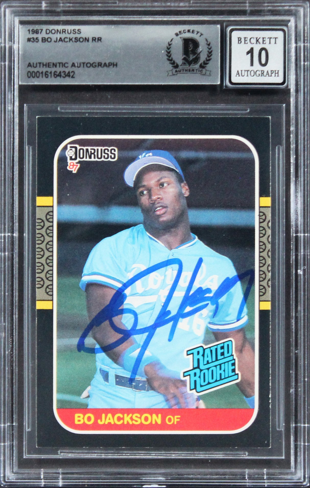 Royals Bo Jackson Signed 1987 Donruss #35 Rated Rookie Card Auto 10! BAS Slabbed