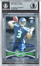 Seahawks Russell Wilson Signed 2012 Topps Chrome #40A Rookie Card BAS Slabbed