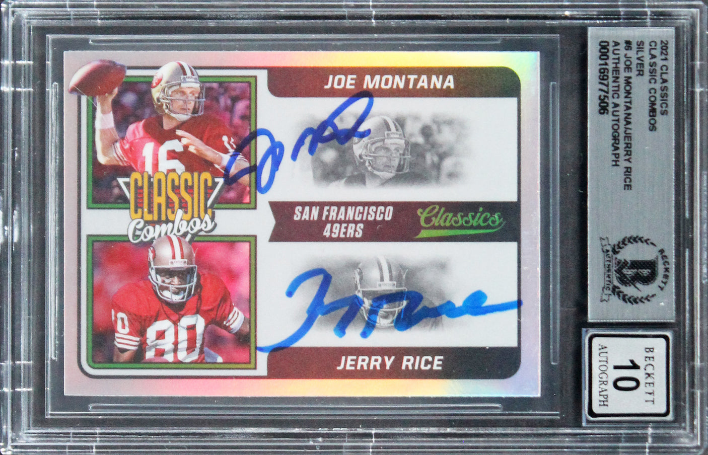 Jerry Rice & Joe Montana Signed 2021 Classics CC Silver #6 Card Auto 10 BAS Slab