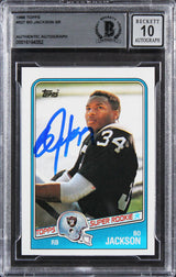 Raiders Bo Jackson Signed 1988 Topps #327 Rookie Card Auto 10! BAS Slabbed