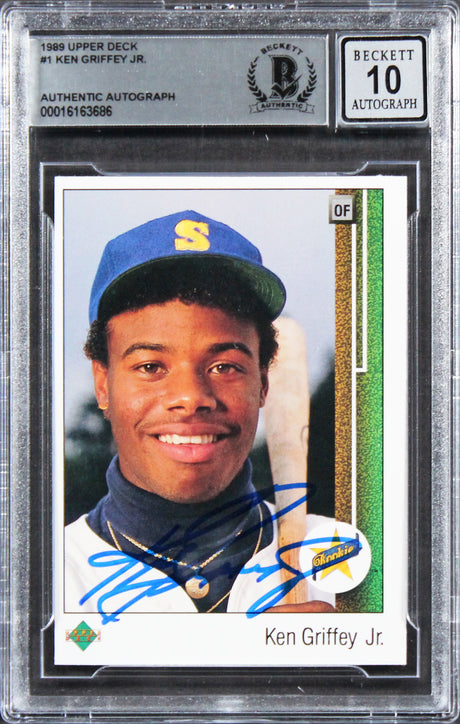 Mariners Ken Griffey Jr. Signed 1989 Upper Deck #1 Rookie Card Auto 10! BAS Slab