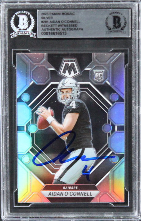 Raiders Aidan O'Connell Signed 2023 Panini Mosaic Silver #281 RC Card BAS Slab