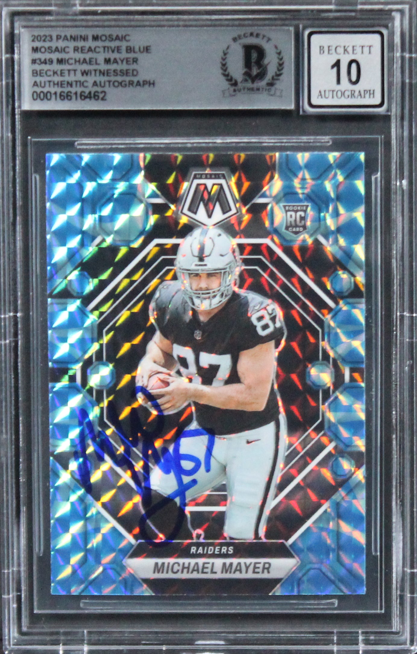 Raiders Michael Mayer Signed 2023 Panini Mosaic RB #349 RC Auto 10 BAS Slabbed 2