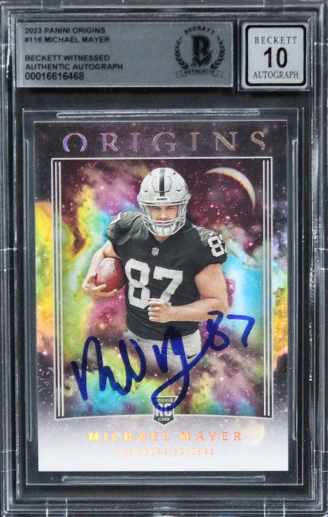 Raiders Michael Mayer Signed 2023 Panini Origins #116 RC Card Auto 10! BAS Slab