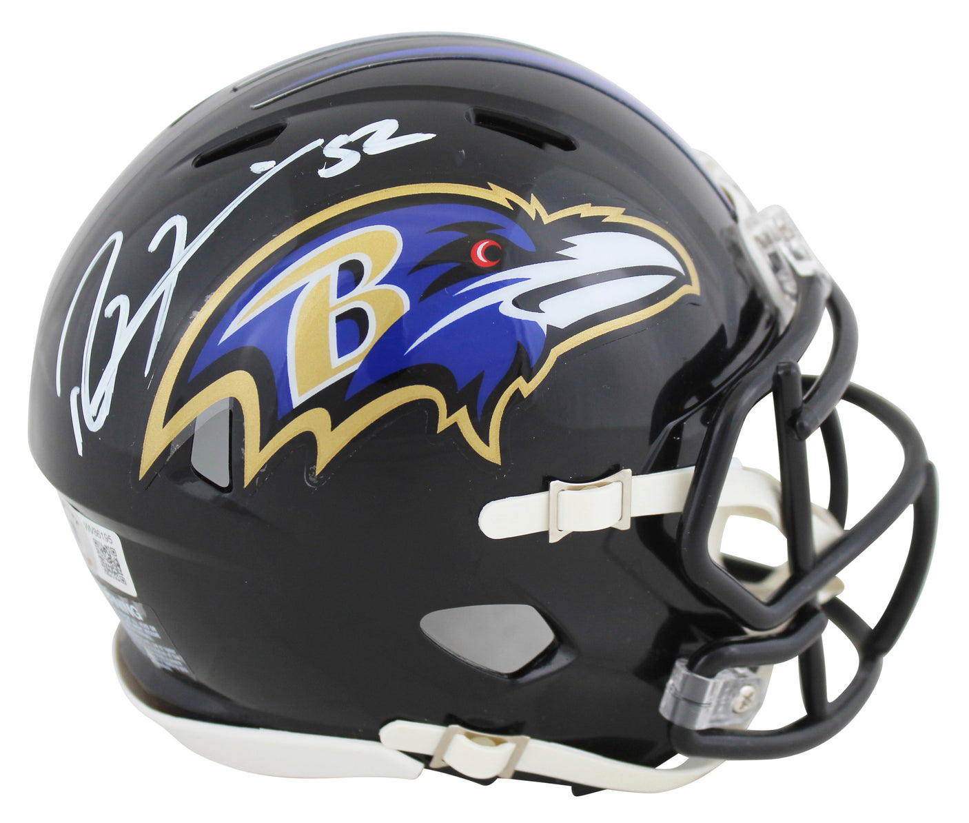 Ravens Ray Lewis Signed Speed Mini Helmet w/ White Sig w/ Case BAS Wit