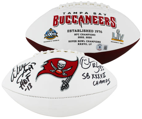 Buccaneers Warren Sapp & Derrick Brooks Signed White Panel Logo Football BAS Wit