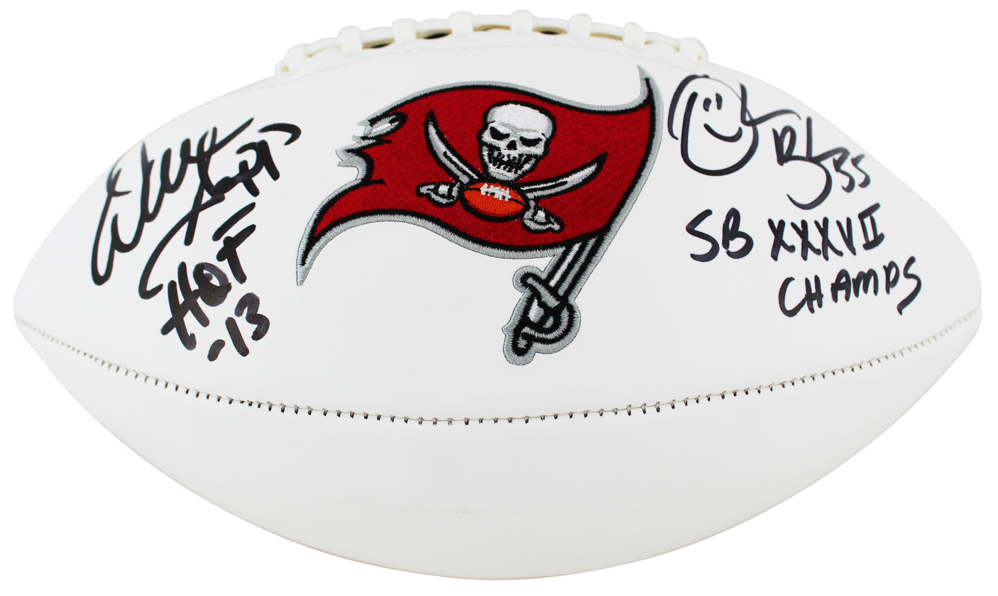 Buccaneers Warren Sapp & Derrick Brooks Signed White Panel Logo Football BAS Wit