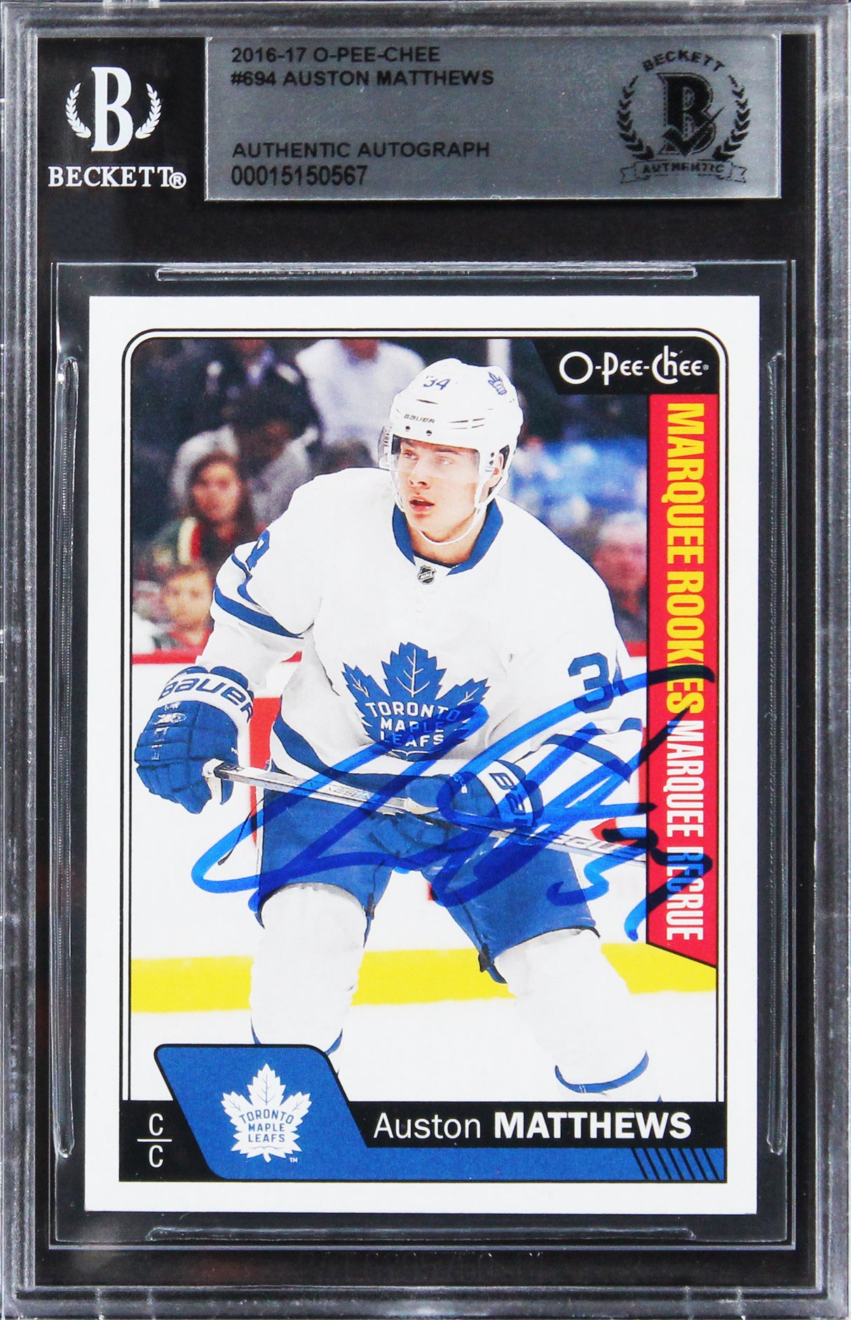 Maple Leafs Auston Matthews Signed 2016 O-Pee-Chee #694 Rookie Card BAS Slabbed