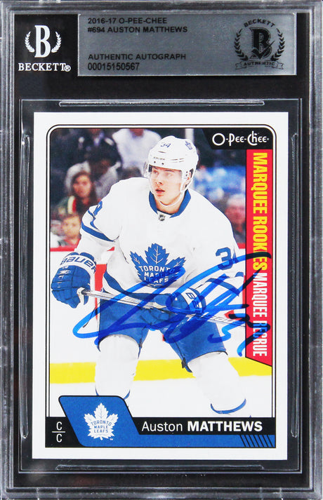 Maple Leafs Auston Matthews Signed 2016 O-Pee-Chee #694 Rookie Card BAS Slabbed