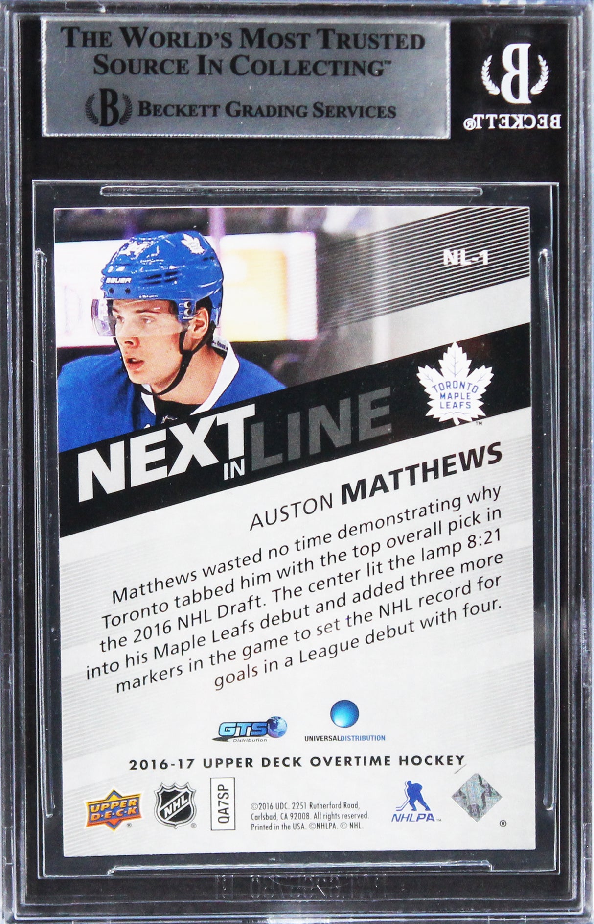 Maple Leafs Auston Matthews Signed 2016 UD Overtime #NL1 Rookie Card BAS Slabbed