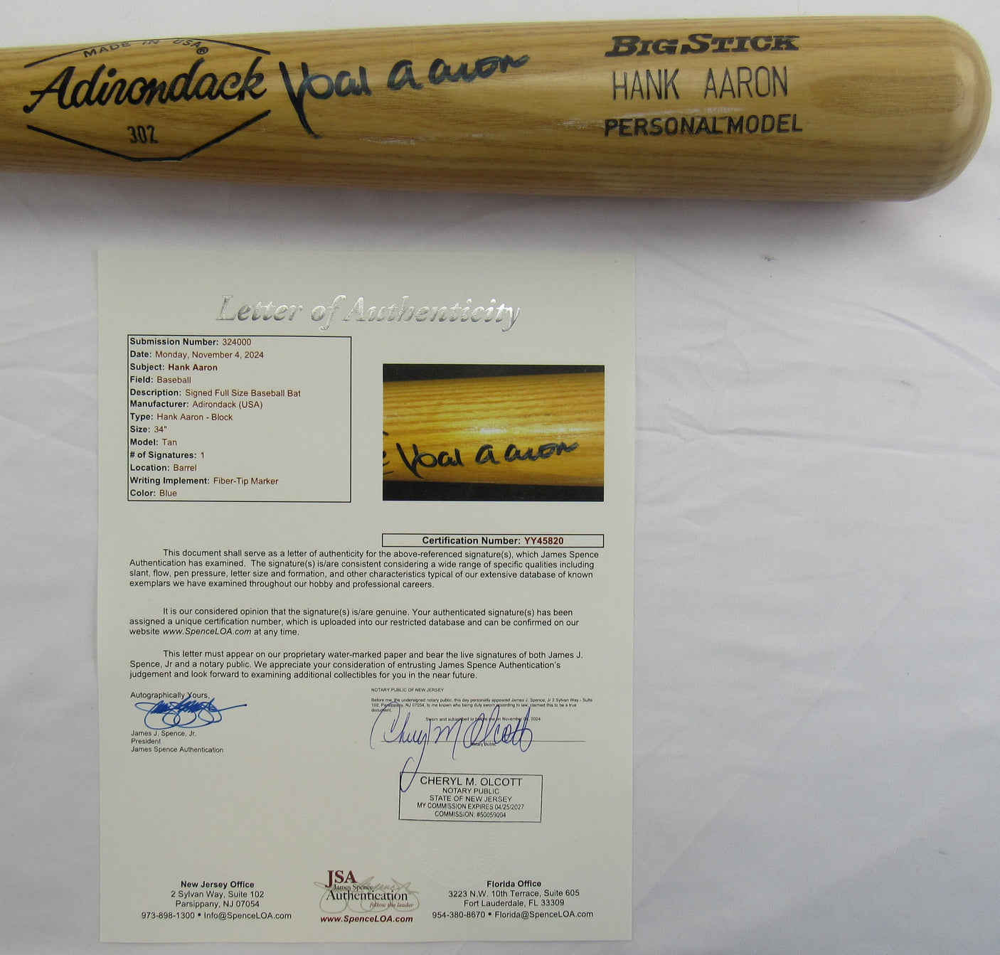 Hank Aaron Signed Auto Autograph Rawlings Baseball Bat JSA LOA YY45820