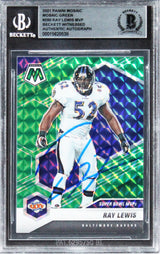 Ravens Ray Lewis Authentic Signed 2021 Panini Mosaic Green #290 Card BAS Slabbed