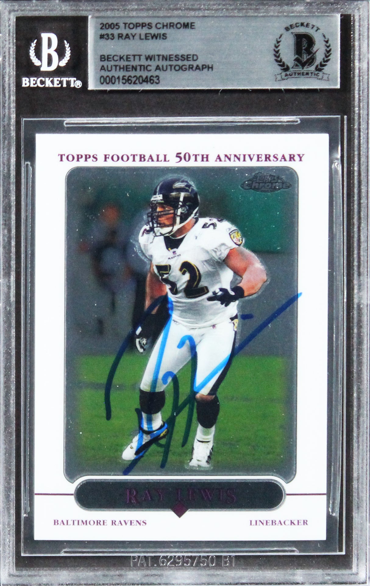 Ravens Ray Lewis Authentic Signed 2005 Topps Chrome #33 Card BAS Slabbed