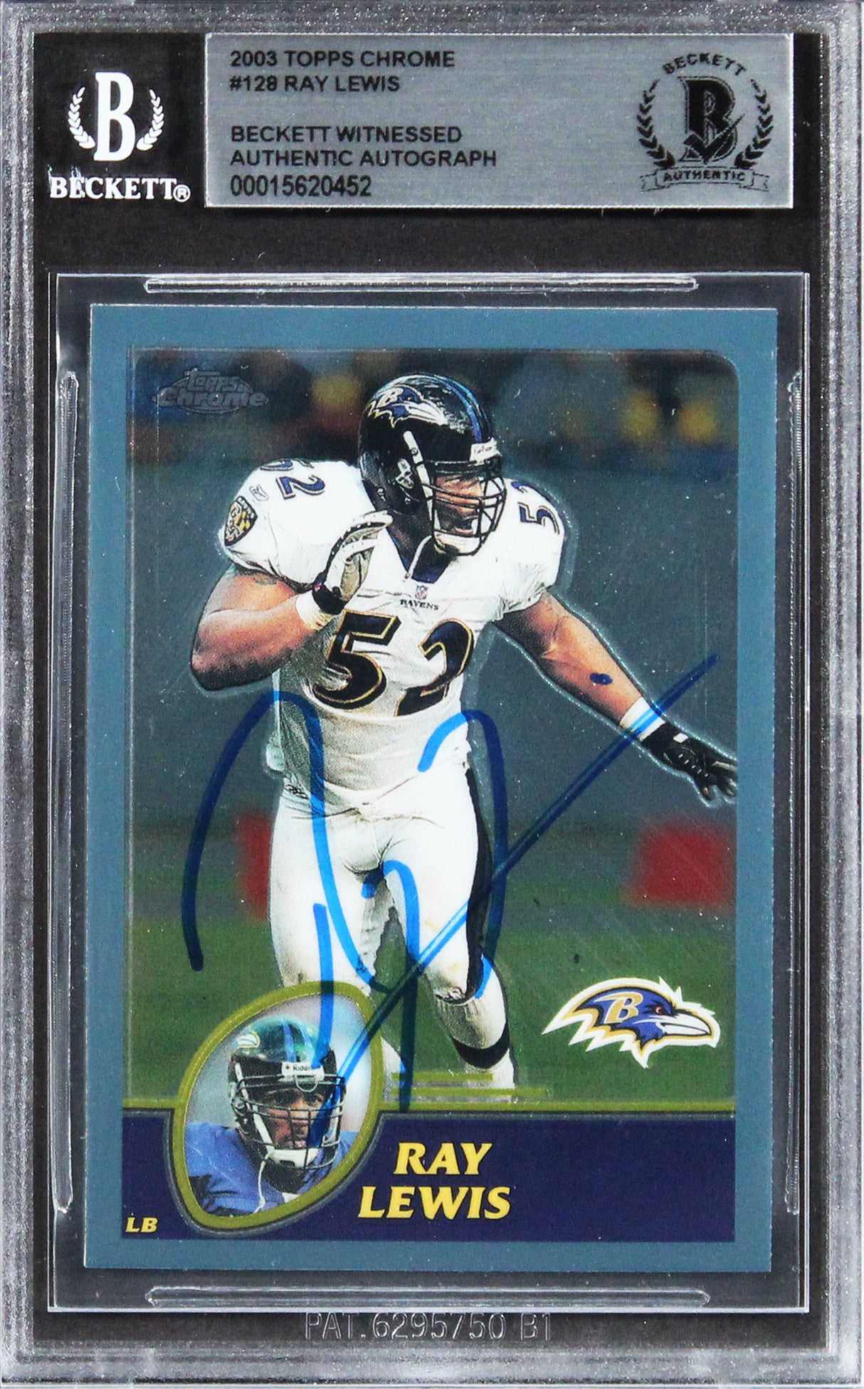 Ravens Ray Lewis Authentic Signed 2003 Topps Chrome #128 Card BAS Slabbed