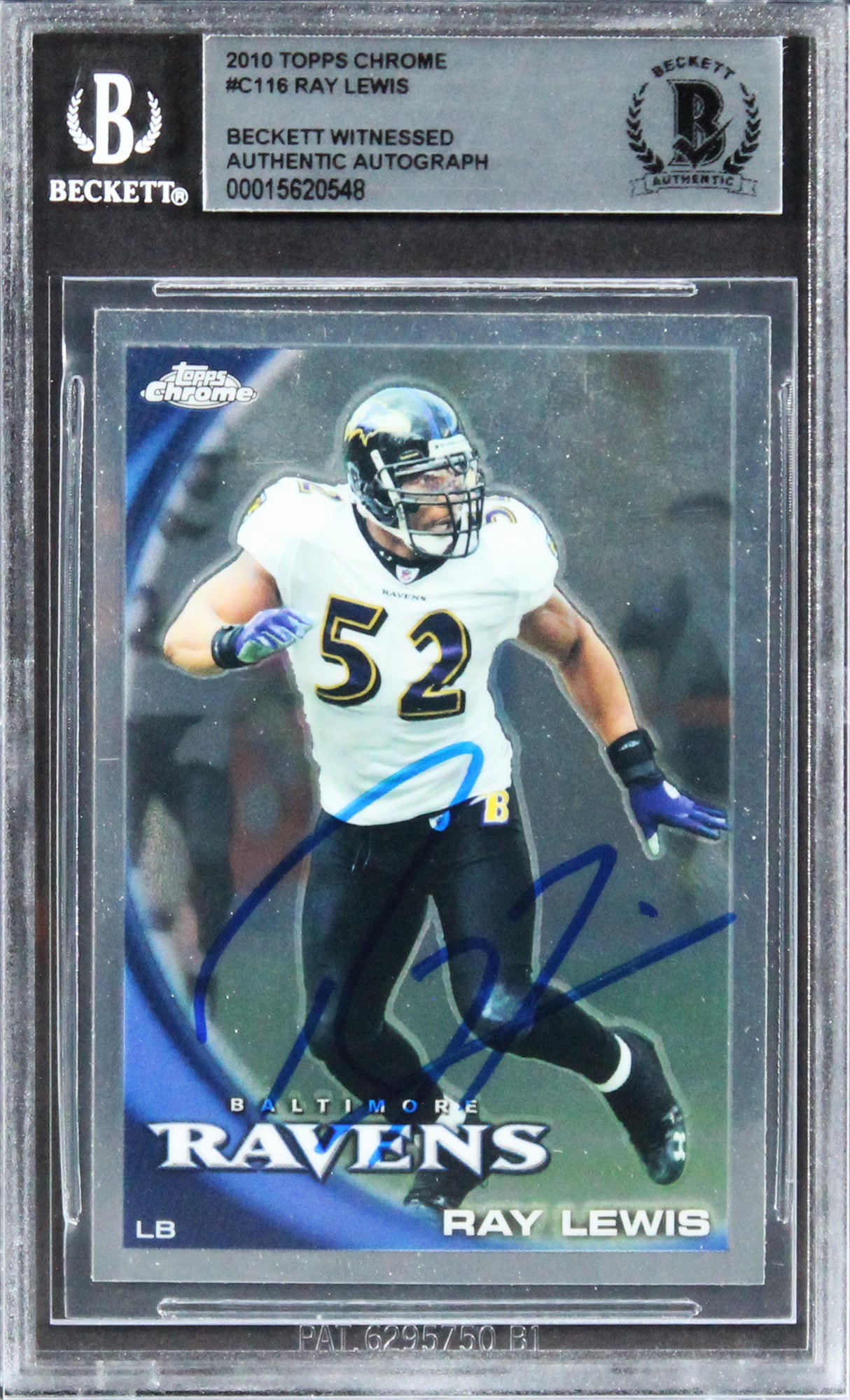 Ravens Ray Lewis Authentic Signed 2010 Topps Chrome #C116 Card BAS Slabbed