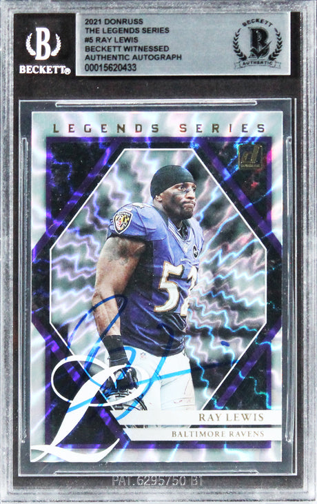 Ravens Ray Lewis Signed 2021 Donruss The Legends Series #5 Card BAS Slabbed