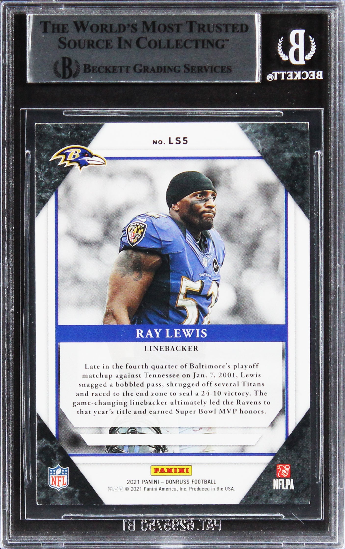 Ravens Ray Lewis Signed 2021 Donruss The Legends Series #5 Card BAS Slabbed