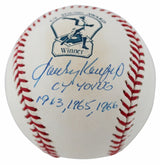 Dodgers Sandy Koufax Cy Young 1963, 1965, 1966 Signed Oml Baseball JSA #XX26864