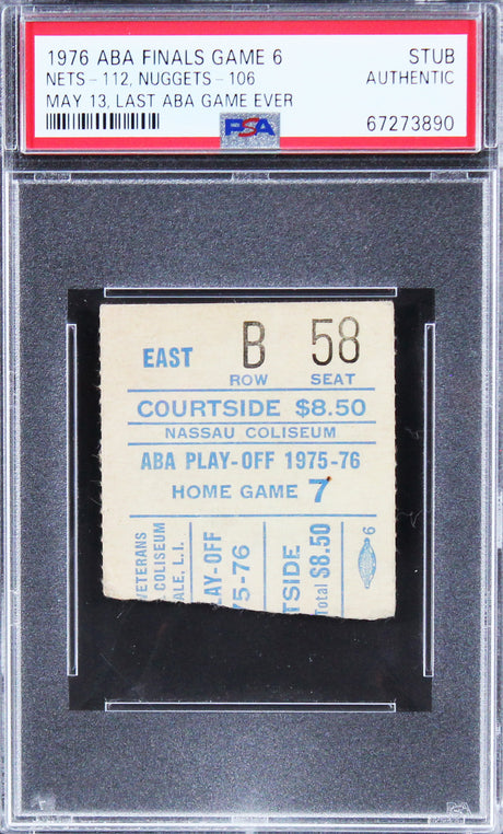 Last ABA Game Ever 1976 ABA Finals Game 6 Nets Vs Nuggets Ticket Stub PSA Slab