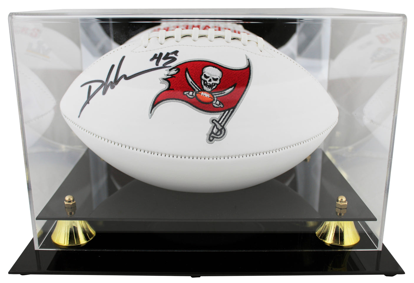 Buccaneers Devin White Signed White Panel Logo Football W/ Case BAS Witnessed