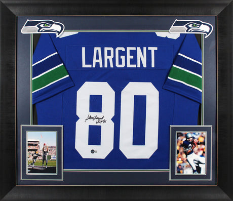 Seahawks Steve Largent "HOF 95" Authentic Signed Blue Framed Jersey BAS Witness