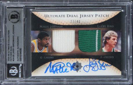 Larry Bird & Magic Johnson Signed 2005 Ult Collection #DPJB #27/40 Card BAS Slab