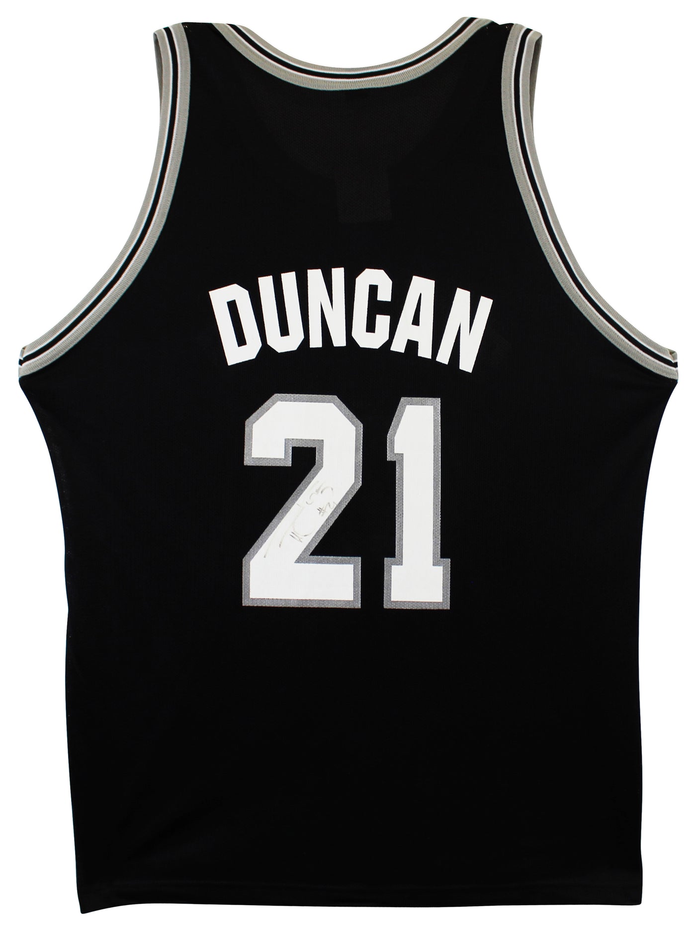 Spurs Tim Duncan Authentic Signed Black Champion Size 48 Jersey BAS #AD64168