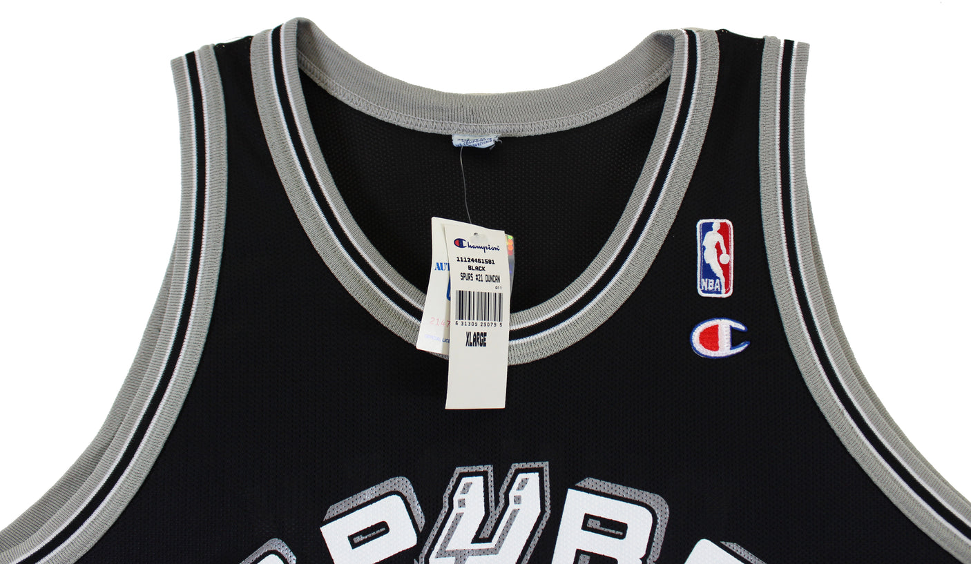 Spurs Tim Duncan Authentic Signed Black Champion Size 48 Jersey BAS #AD64168