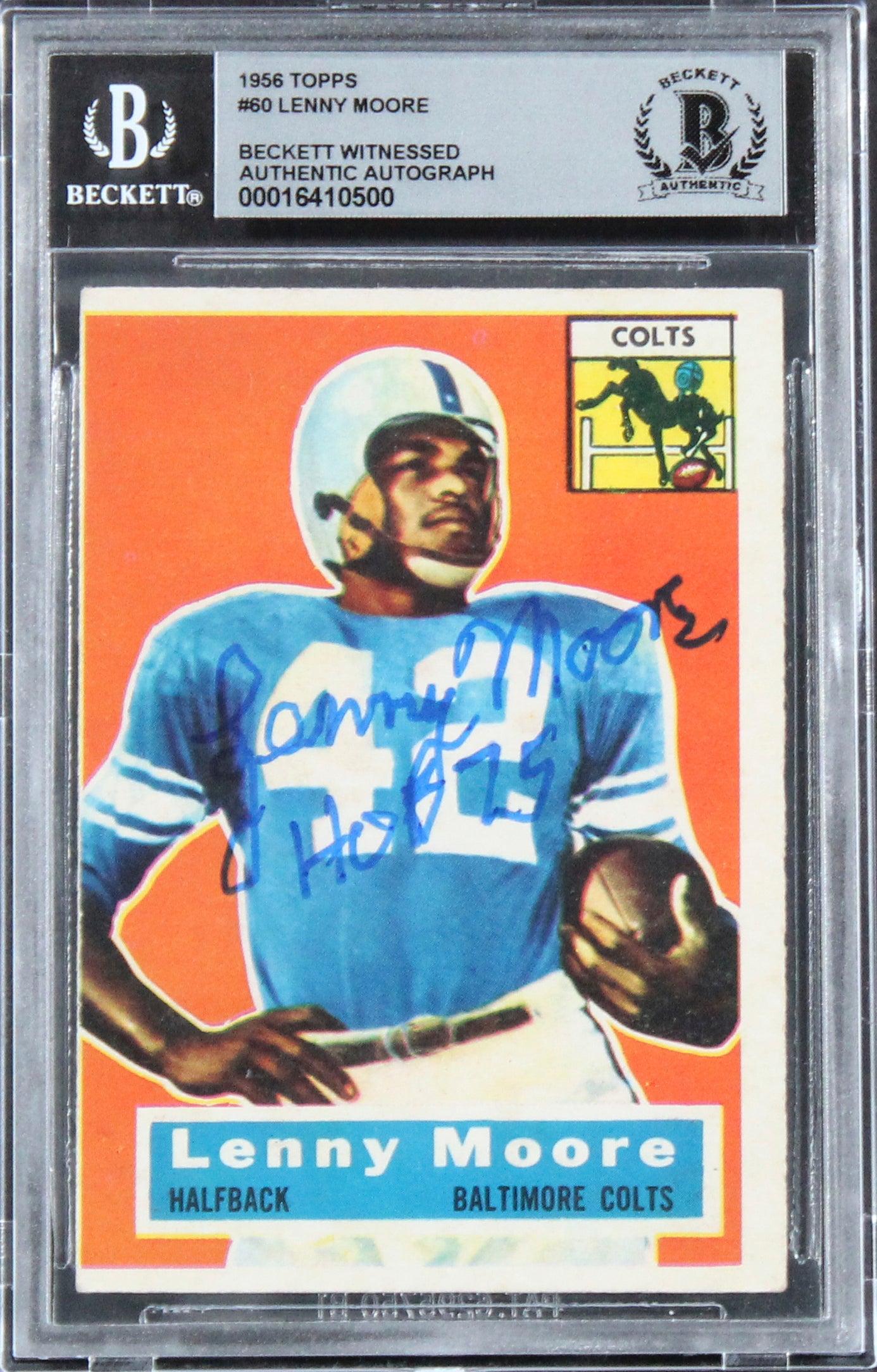 Colts Lenny Moore "HOF 75" Signed 1956 Topps #60 Rookie Card Auto 10 BAS Slab 2