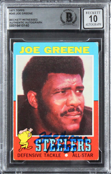 Steelers Joe Greene "HOF 87" Signed 1971 Topps #245 RC Auto 10! BAS Slabbed 3