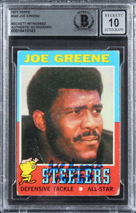 Steelers Joe Greene "HOF 87" Signed 1971 Topps #245 RC Auto 10! BAS Slabbed 4