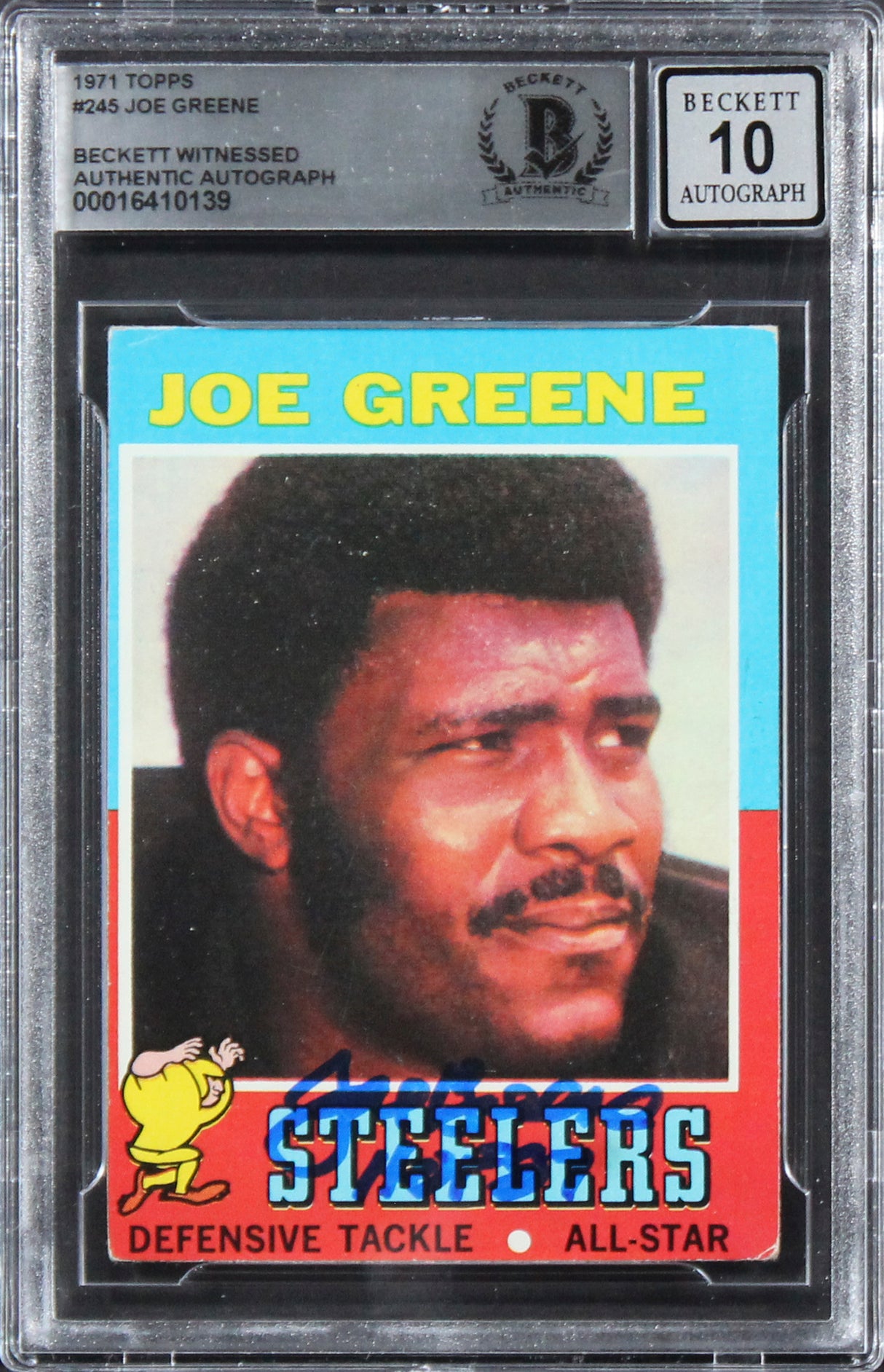 Steelers Joe Greene "HOF 87" Signed 1971 Topps #245 RC Auto 10! BAS Slabbed 5