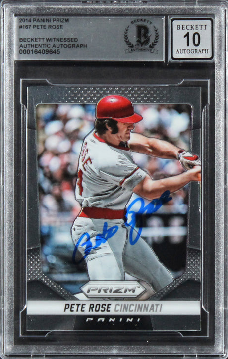 Reds Pete Rose Authentic Signed 2014 Panini Prizm #167 Card Auto 10! BAS Slabbed